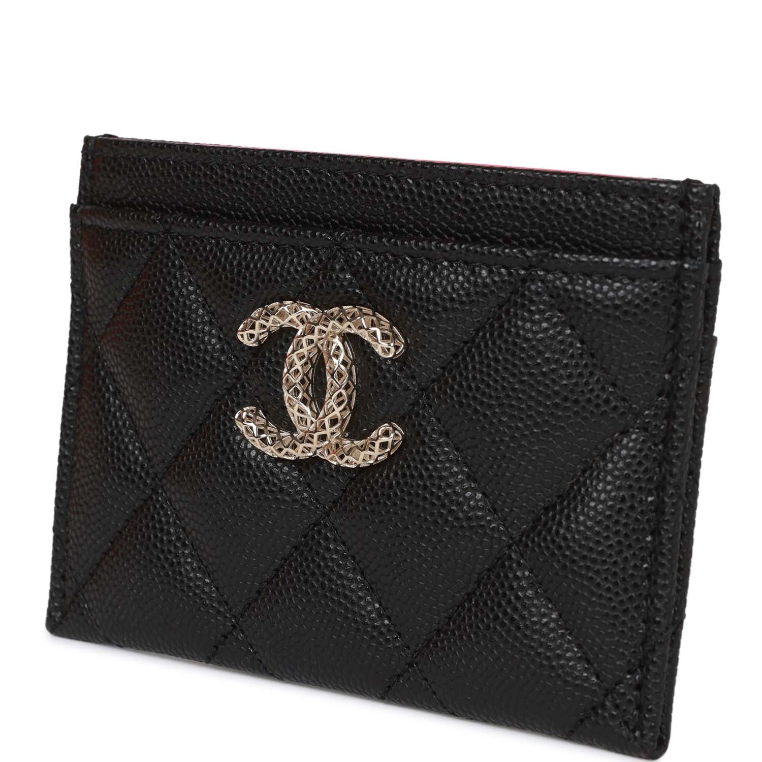 Chanel Card Holder Wallet Black Caviar Light Gold Hardware