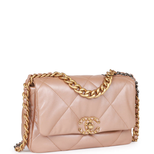 Chanel Medium 19 Flap Bag Beige Iridescent Calfskin Mixed Hardware