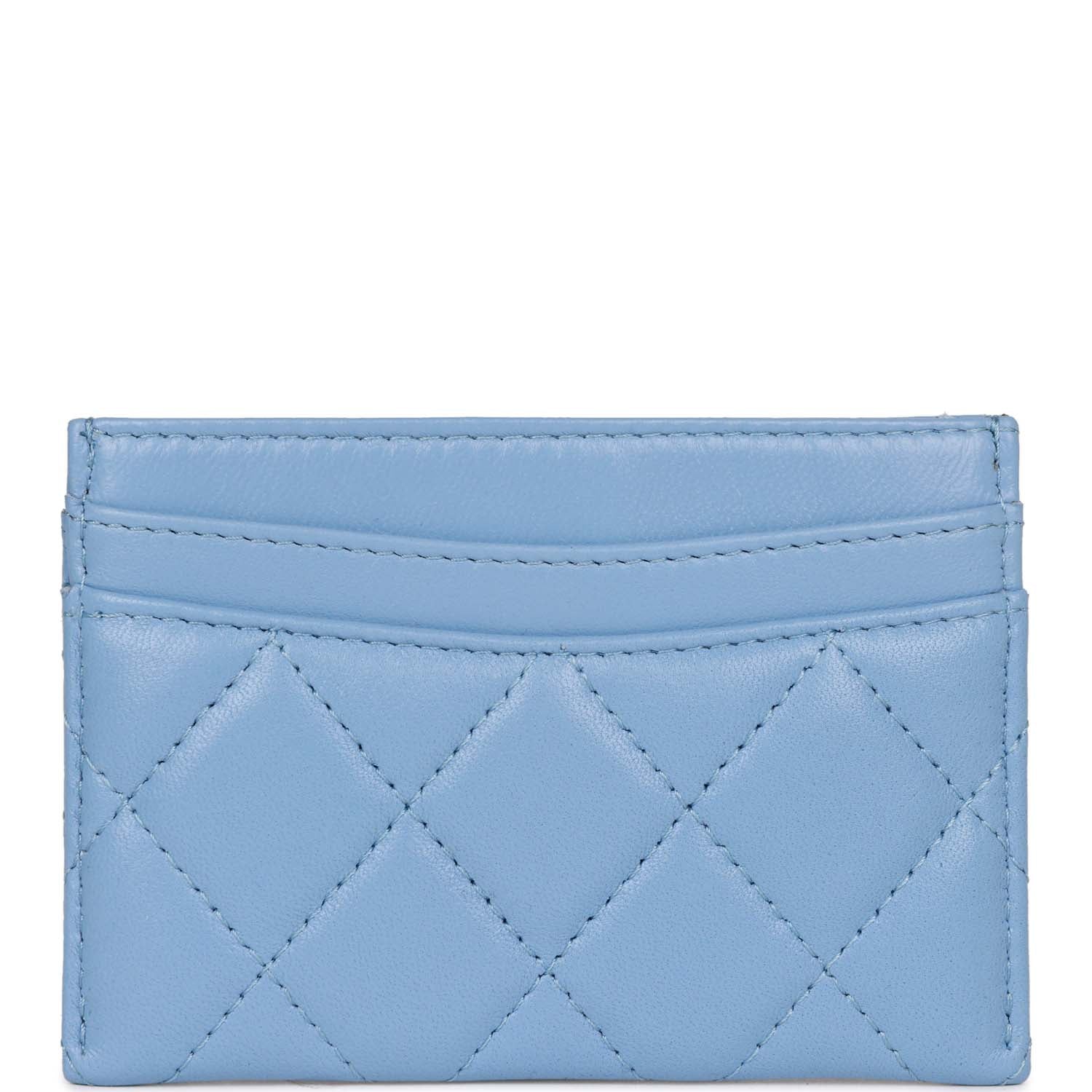 Chanel Flap Card Holder Wallet Blue Lambskin Light Gold Hardware