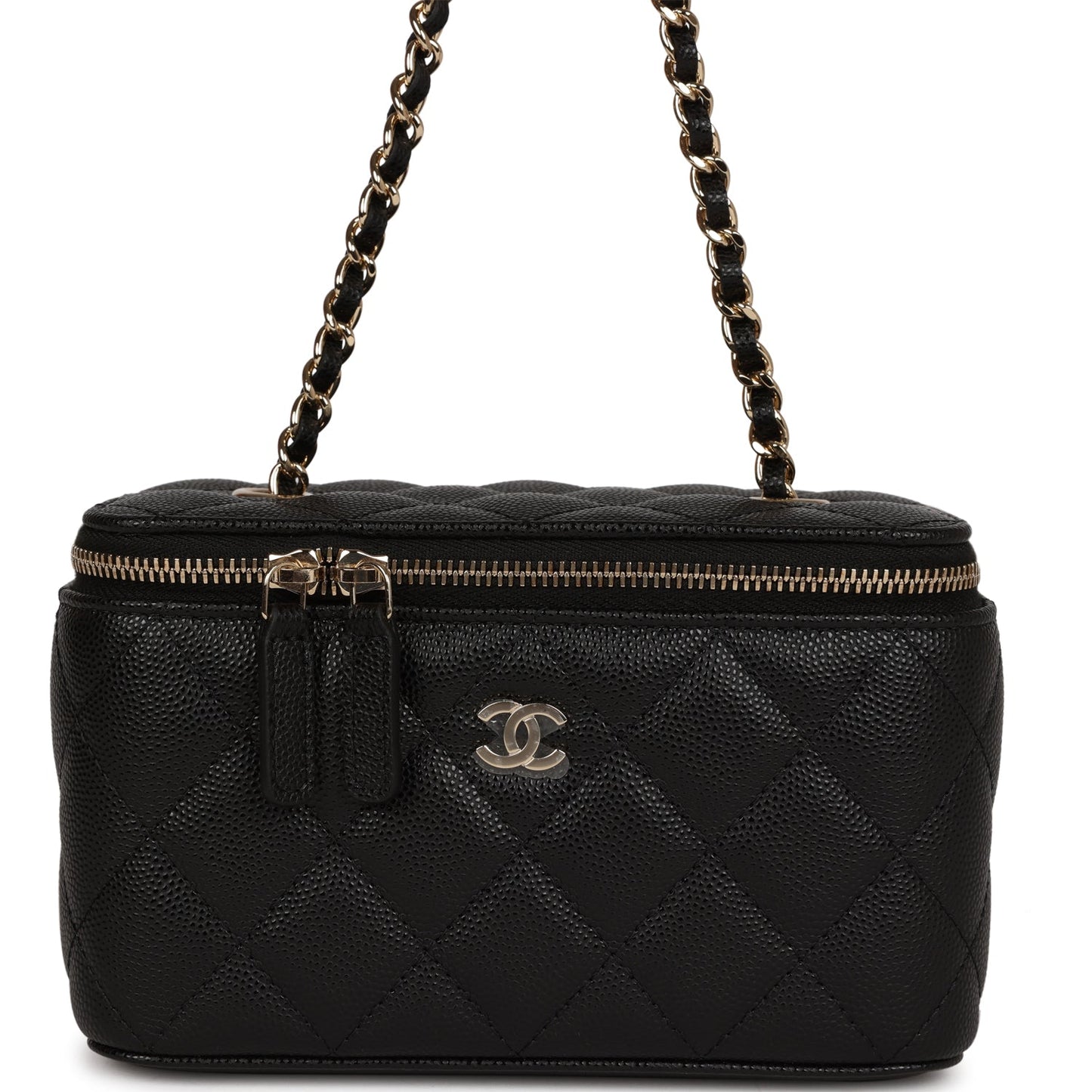 Chanel Small Classic Vanity Case Black Caviar Light Gold Hardware