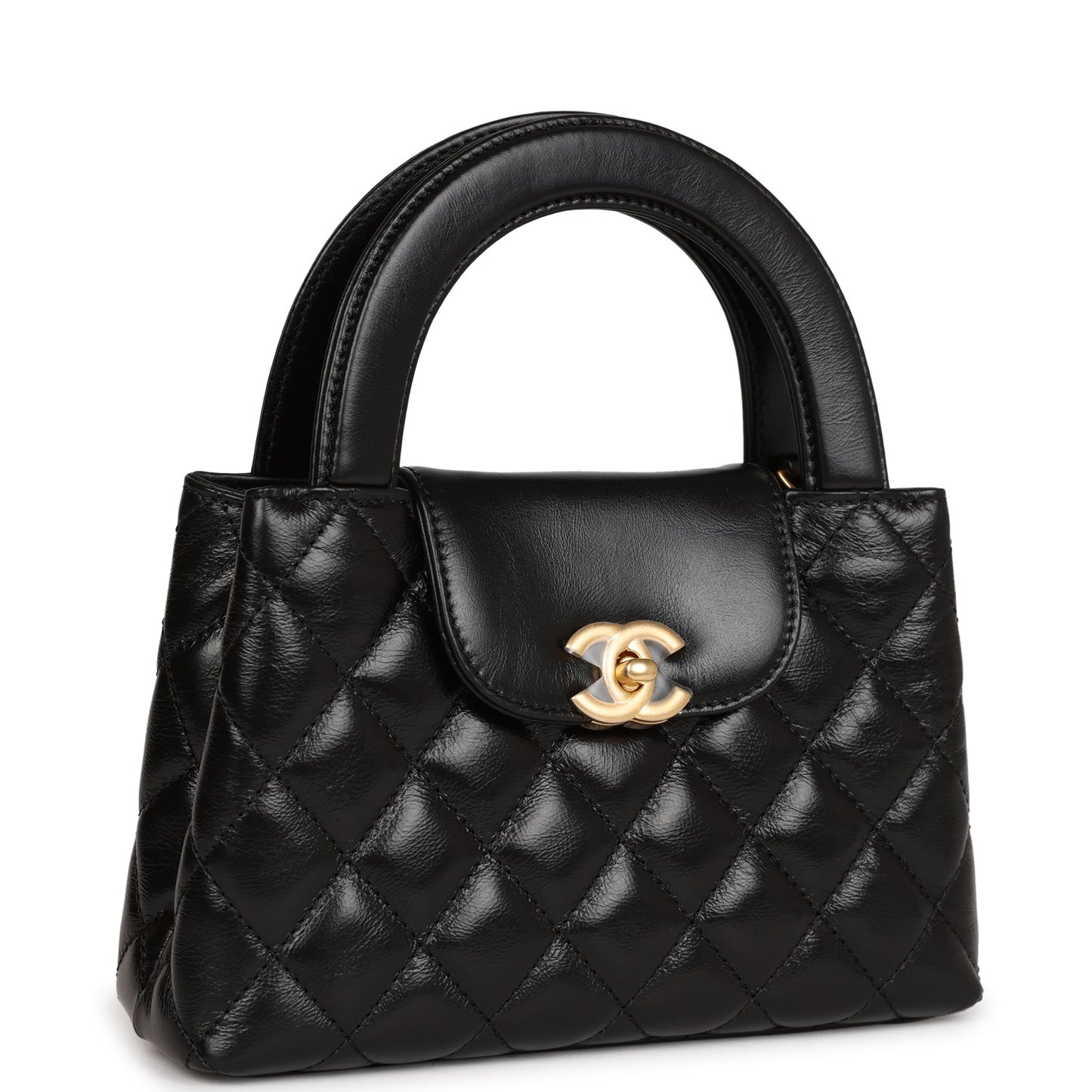 Chanel Small Kelly Shopper Black Shiny Aged Calfskin Brushed Gold Hardware