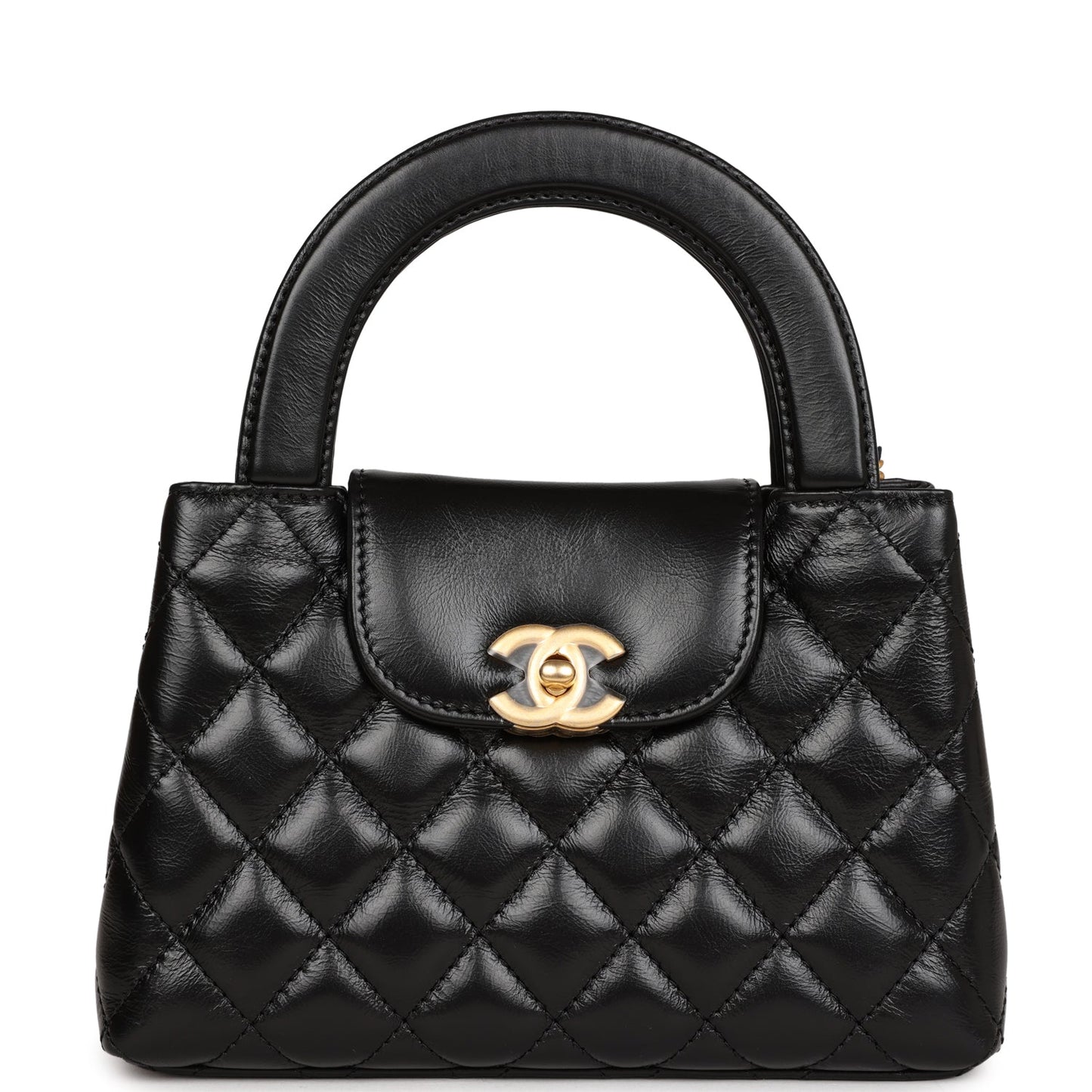 Chanel Small Kelly Shopper Black Shiny Aged Calfskin Brushed Gold Hardware