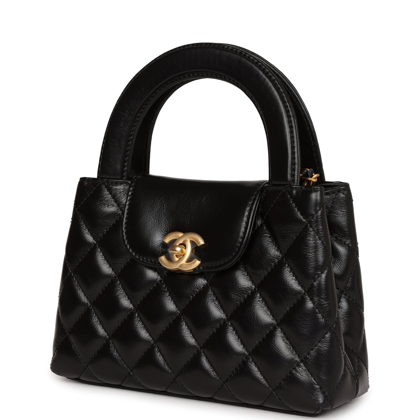 Chanel Small Kelly Shopper Black Shiny Aged Calfskin Brushed Gold Hardware