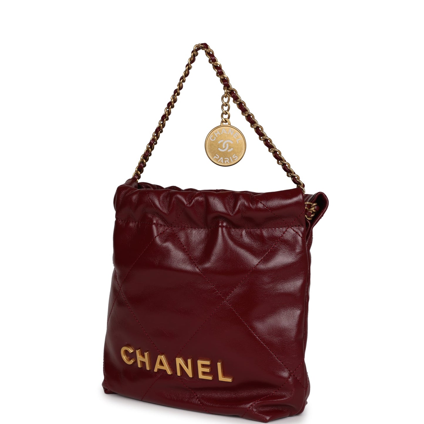 Chanel Mini 22 Bag Burgundy Calfskin Gold Hardware