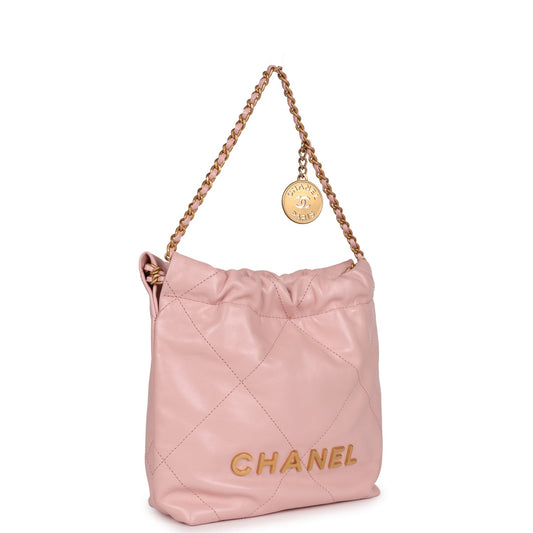 Chanel Mini 22 Bag Pink Calfskin Gold Hardware