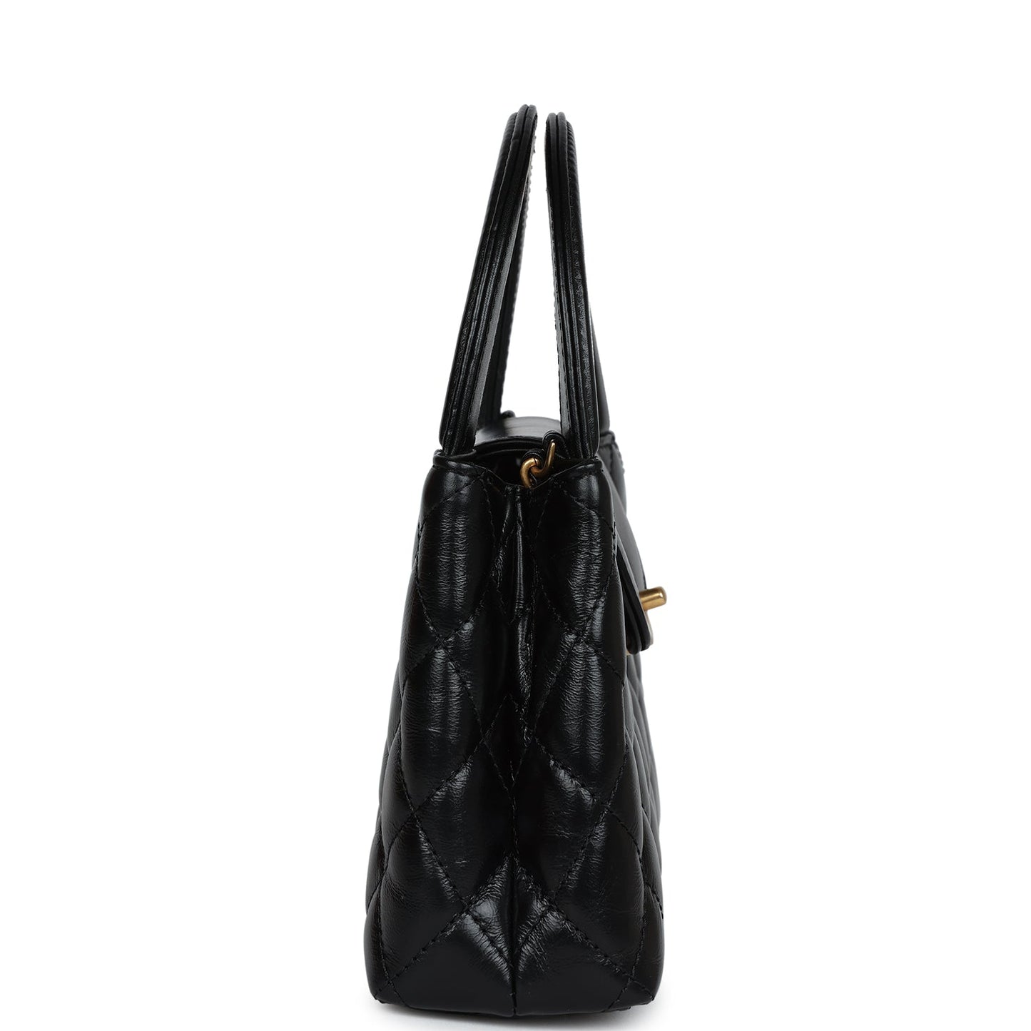 Chanel Small Kelly Shopper Black Shiny Aged Calfskin Brushed Gold Hardware