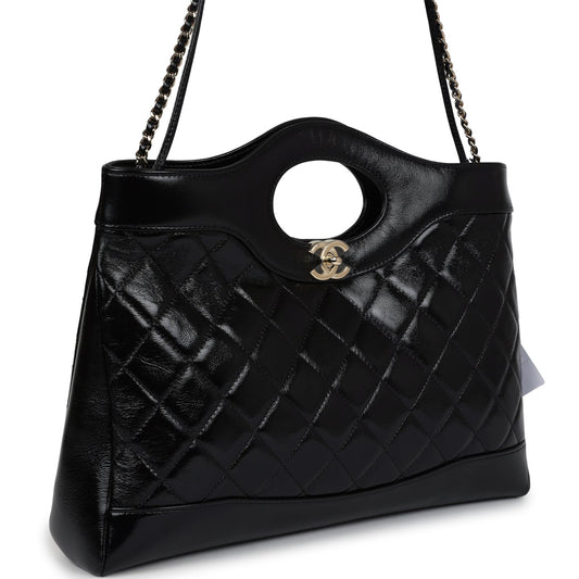 Chanel Large 31 Shopper Black Shiny Lambskin Light Gold Hardware