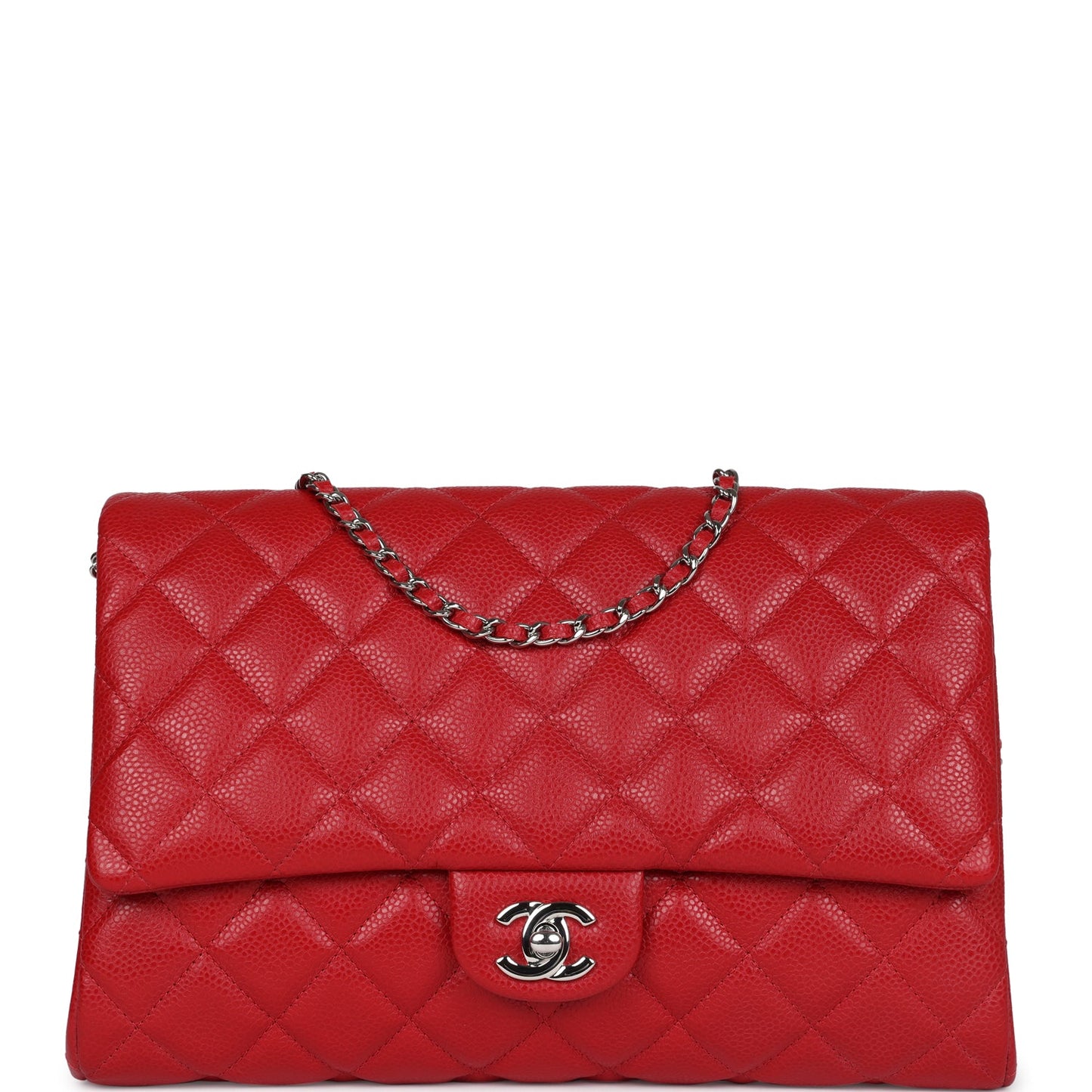 Chanel Clutch with Chain Bag Red Caviar Silver Hardware