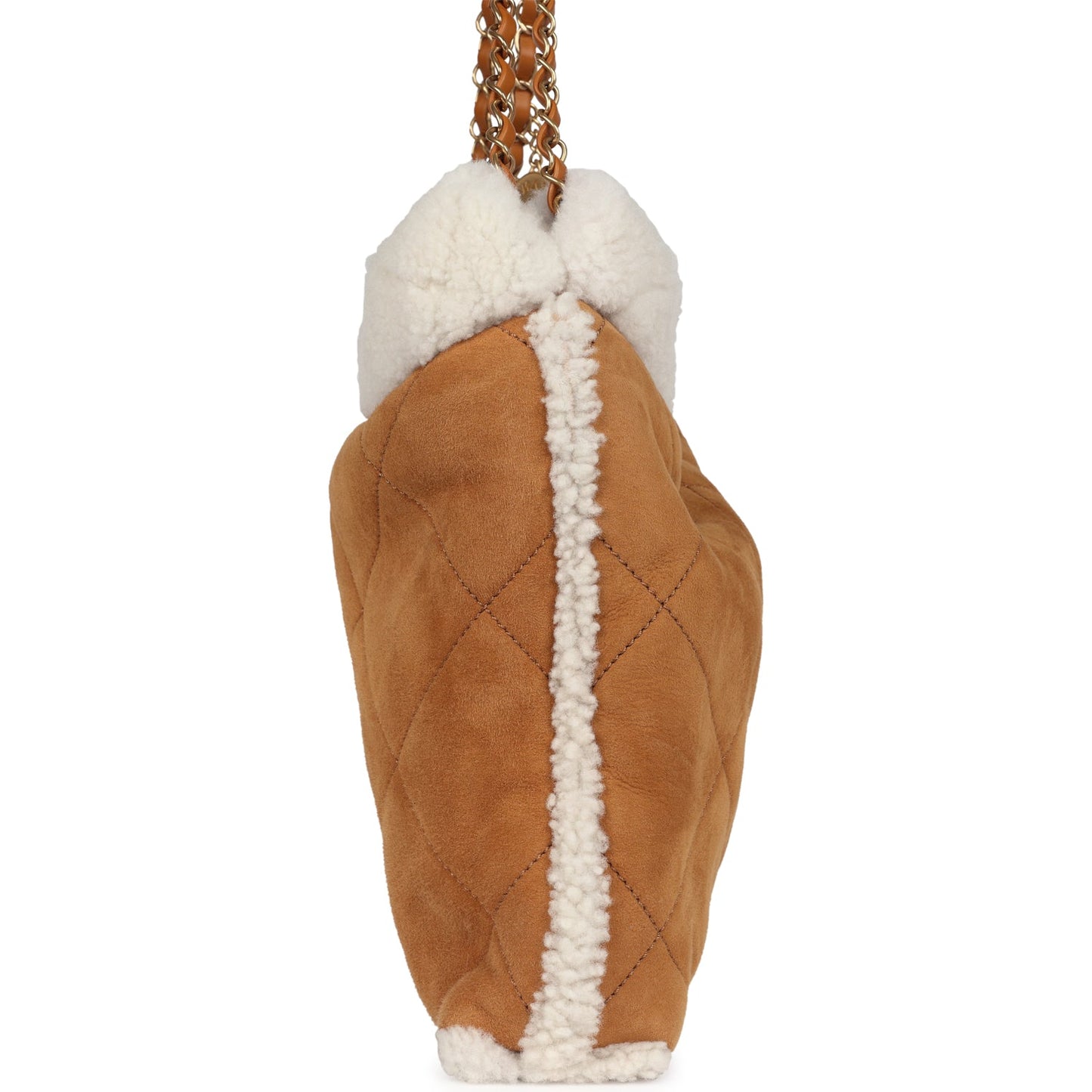 Chanel Small 22 Bag Tan Suede and White Shearling Gold Hardware