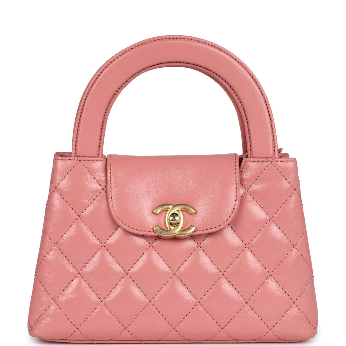 Chanel Small Kelly Shopper Pink Shiny Aged Calfskin Brushed Gold Hardware