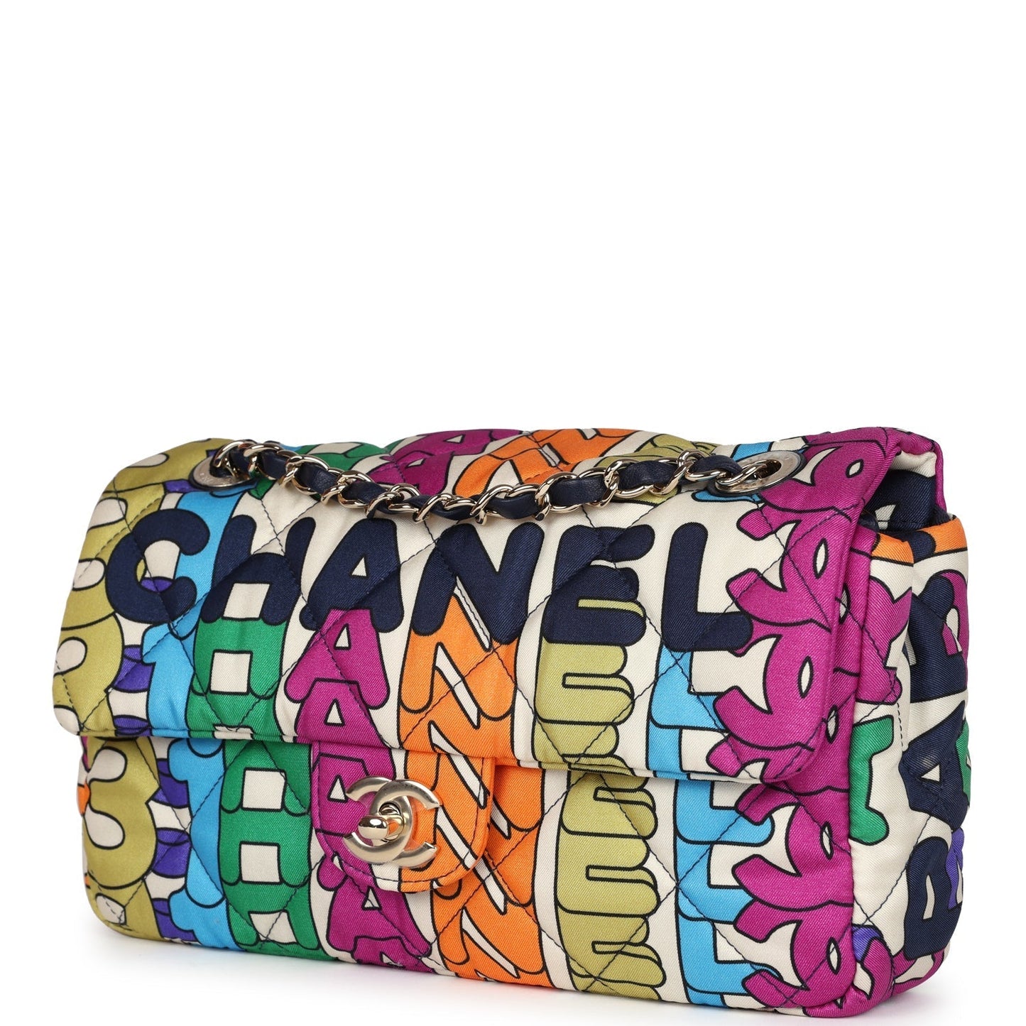 Chanel Medium Flap Bag Rainbow Logo Nylon Light Gold Hardware