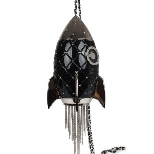 Chanel Limited Edition Rocket Ship MinaudiÃ¨re Bag Black Lucite and Crystals Silver Hardware