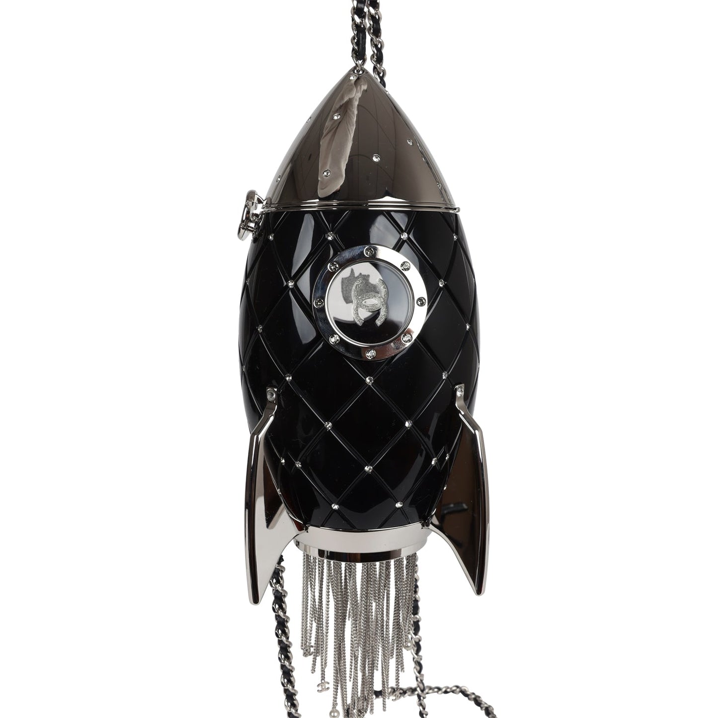 Chanel Limited Edition Rocket Ship MinaudiÃ¨re Bag Black Lucite and Crystals Silver Hardware