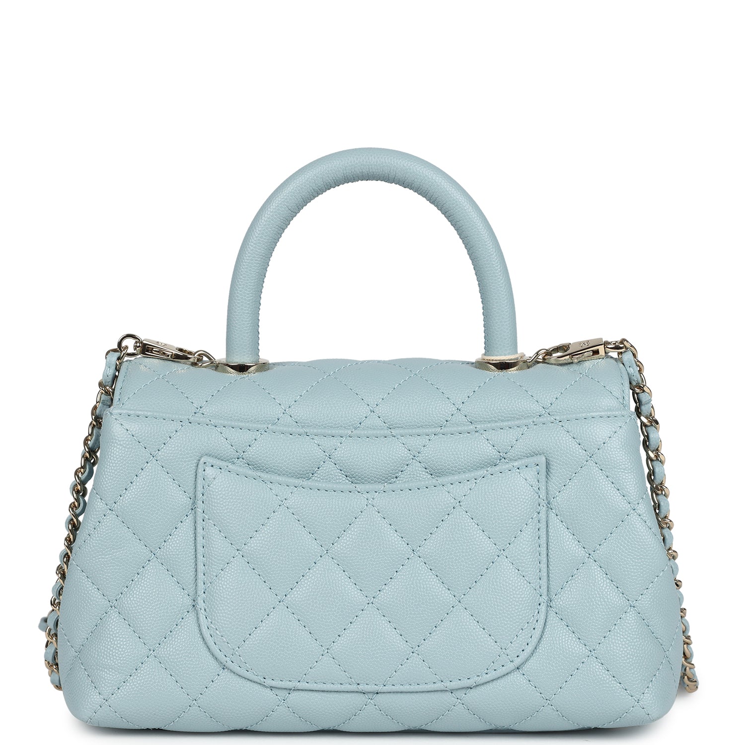 Chanel Small Coco Top Handle Flap Bag Light Blue Caviar Light Gold Hardware