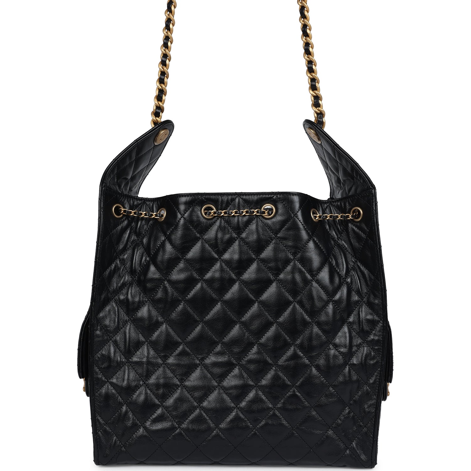 Chanel Medium 25 Hobo Bag Black Shiny Lambskin Antique Gold Hardware