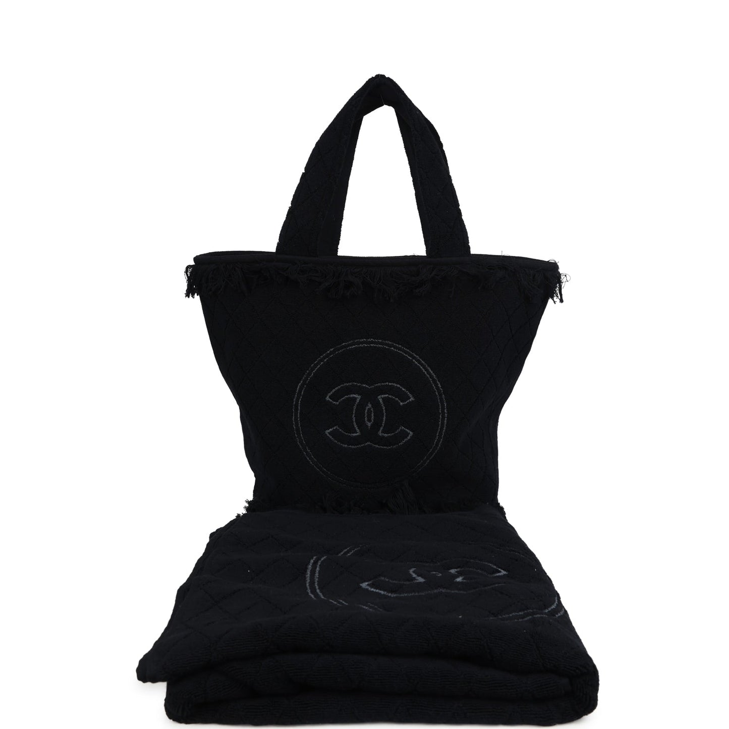 Chanel Coco Beach Tote Black Terry Cloth with Towel
