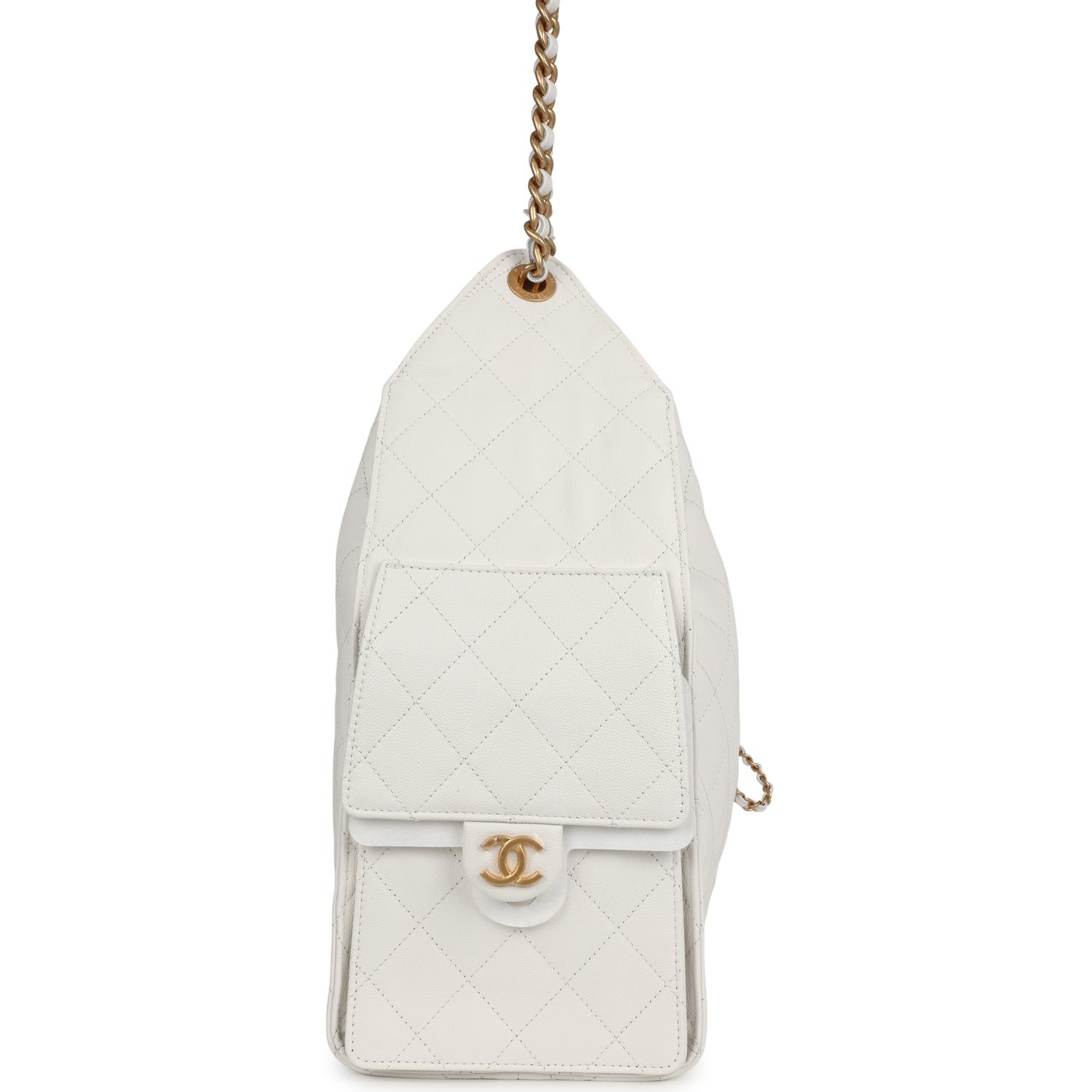 Chanel Medium 25 Hobo Bag White Caviar Antique Gold Hardware