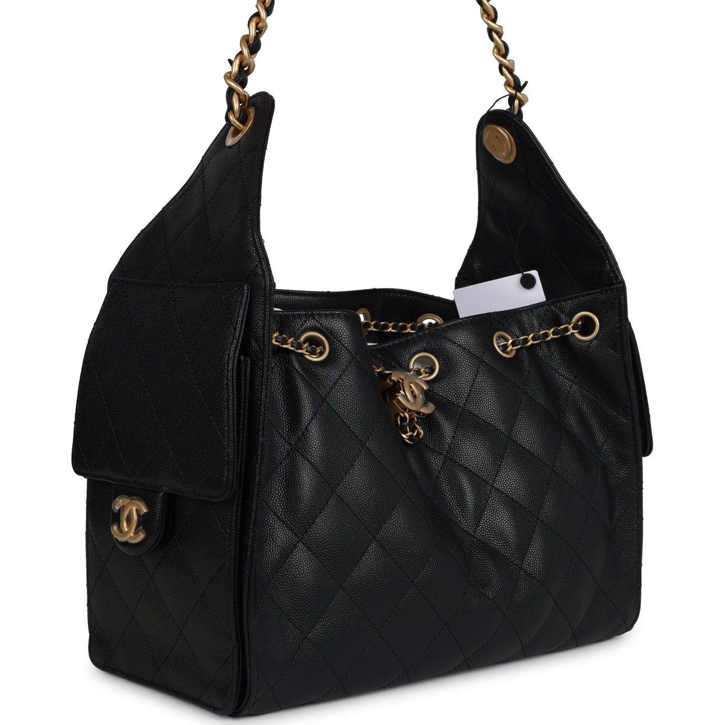 Chanel Small 25 Hobo Bag Black Caviar Antique Gold Hardware