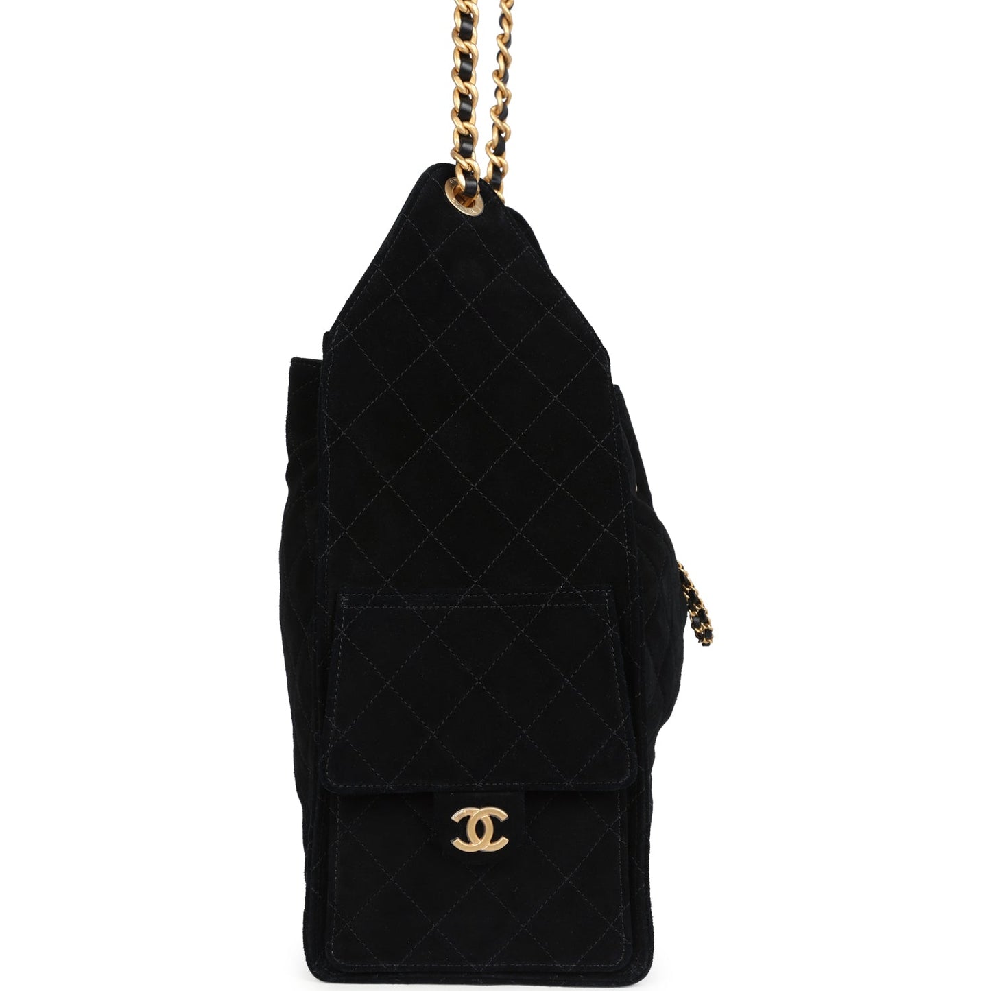 Chanel Large 25 Hobo Bag Black Suede Antique Gold Hardware