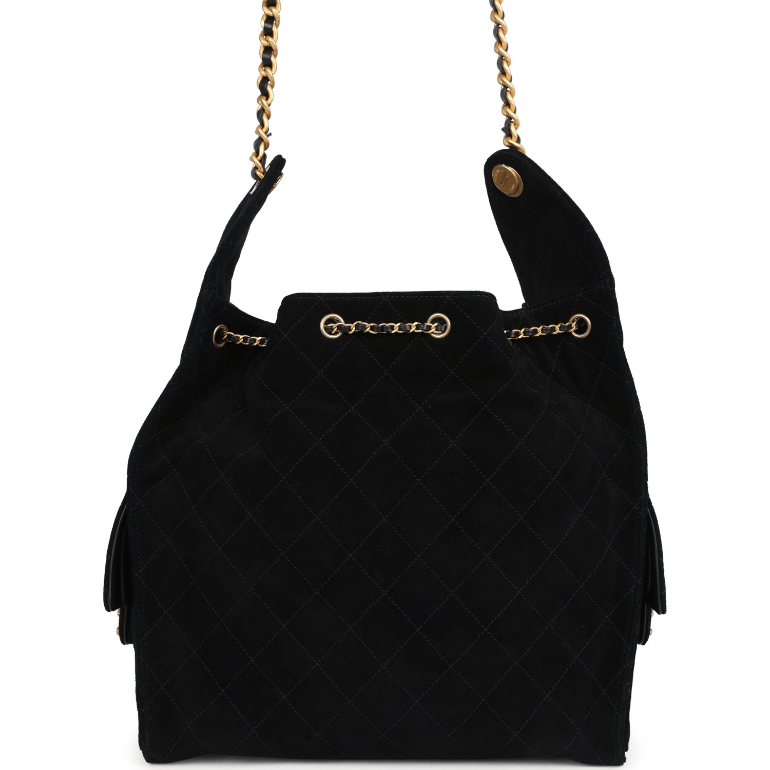 Chanel Large 25 Hobo Bag Black Suede Antique Gold Hardware
