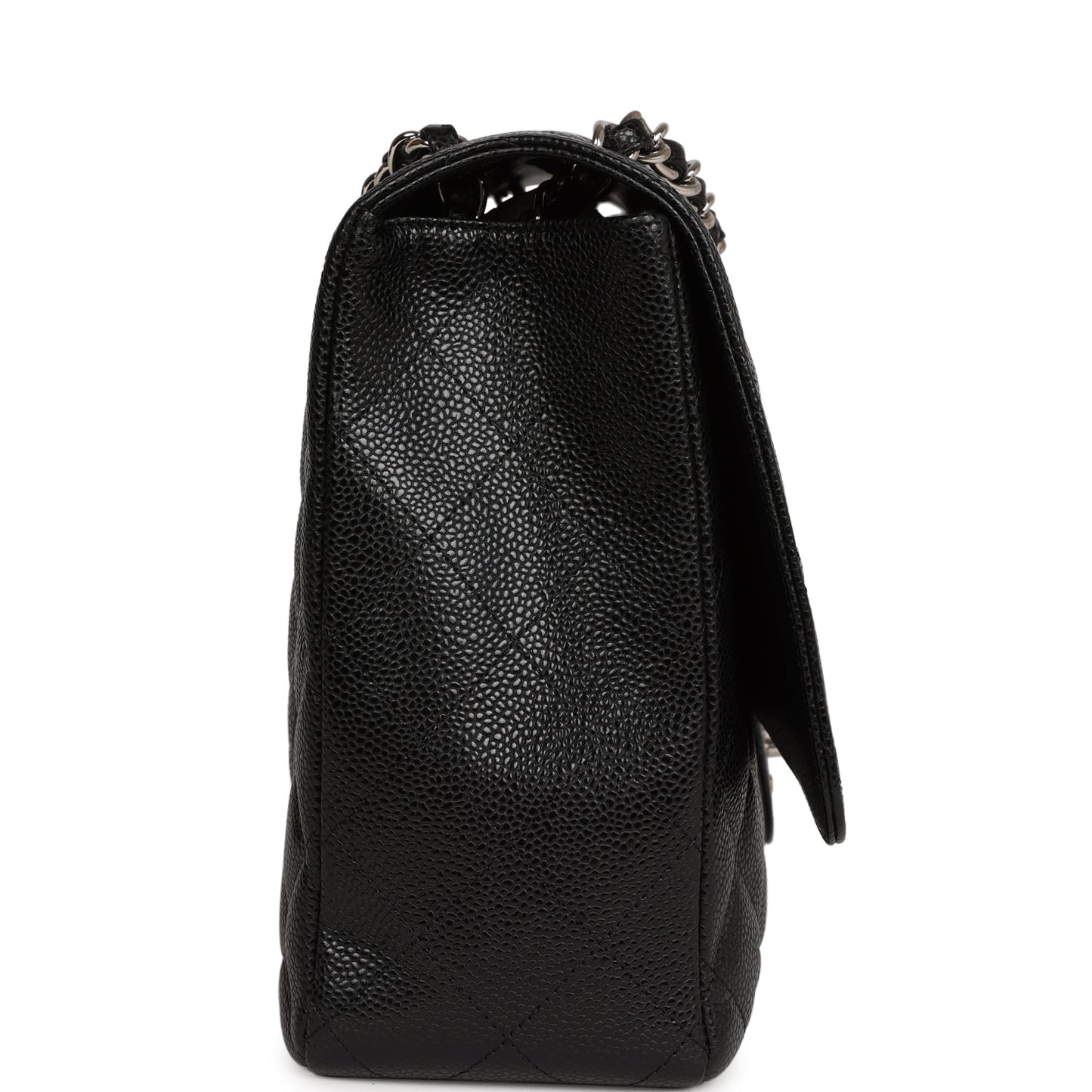 Chanel Maxi Classic Single Flap Bag Black Caviar Silver Hardware