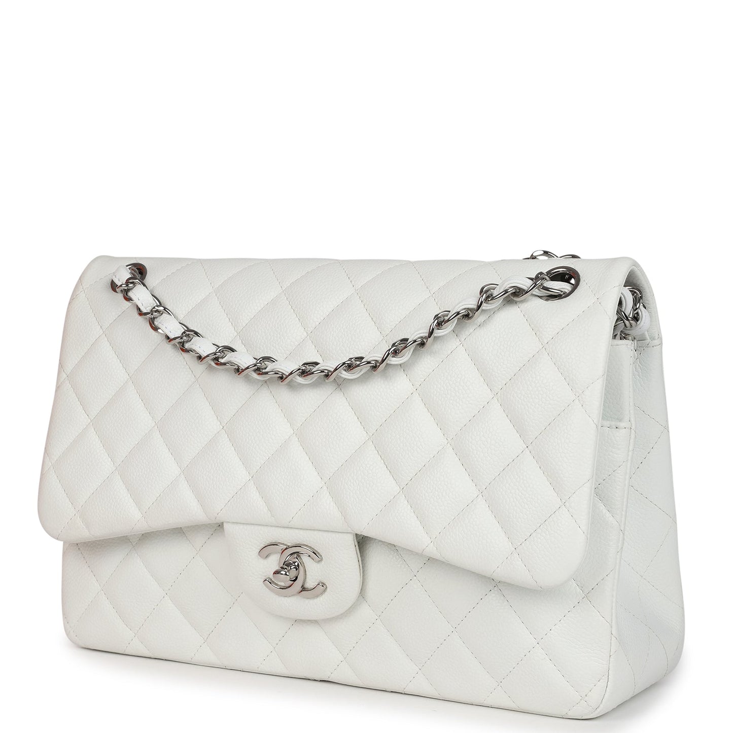Chanel Jumbo Classic Single Flap Bag White Caviar Silver Hardware