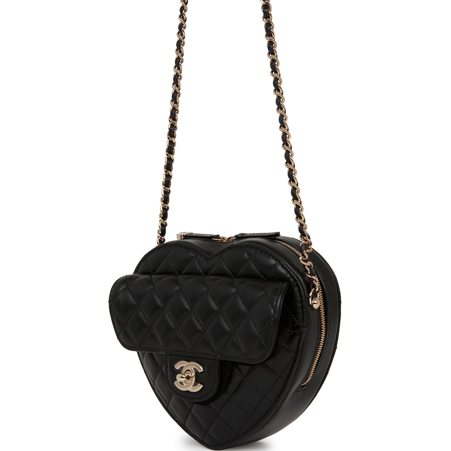 Chanel CC In Love Large Heart Bag Black Lambskin Light Gold Hardware