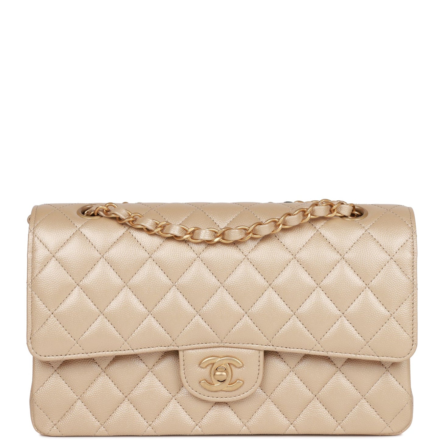 Chanel Medium Classic Double Flap Bag Gold Iridescent Caviar Antique Gold Hardware
