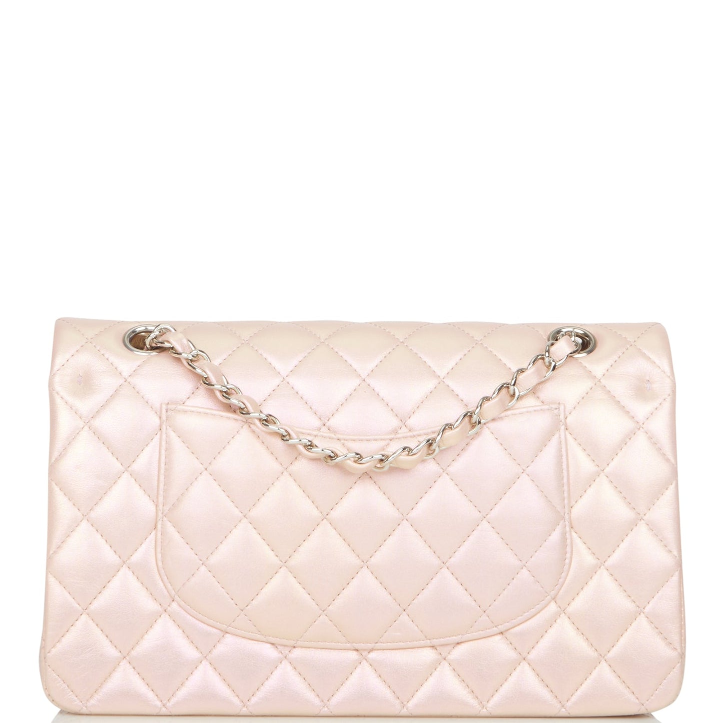 Chanel Medium Classic Double Flap Bag Pink Iridescent Lambskin Silver Hardware