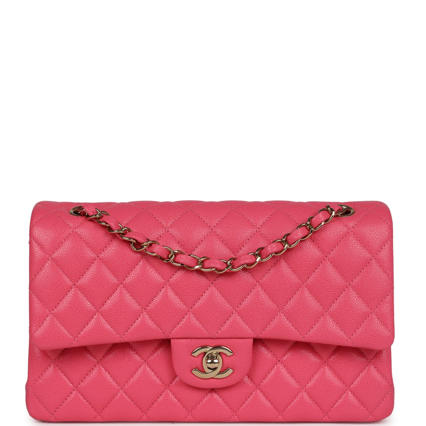 Chanel Medium Classic Double Flap Bag Pink Shiny Caviar Gold Hardware