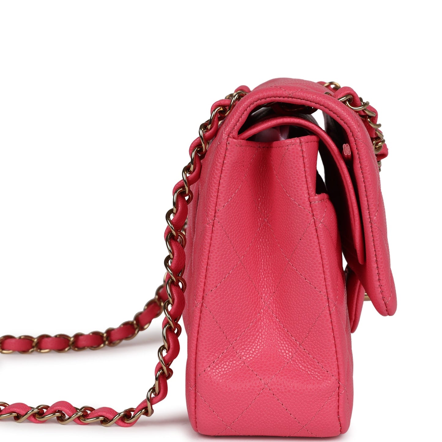 Chanel Medium Classic Double Flap Bag Pink Shiny Caviar Gold Hardware