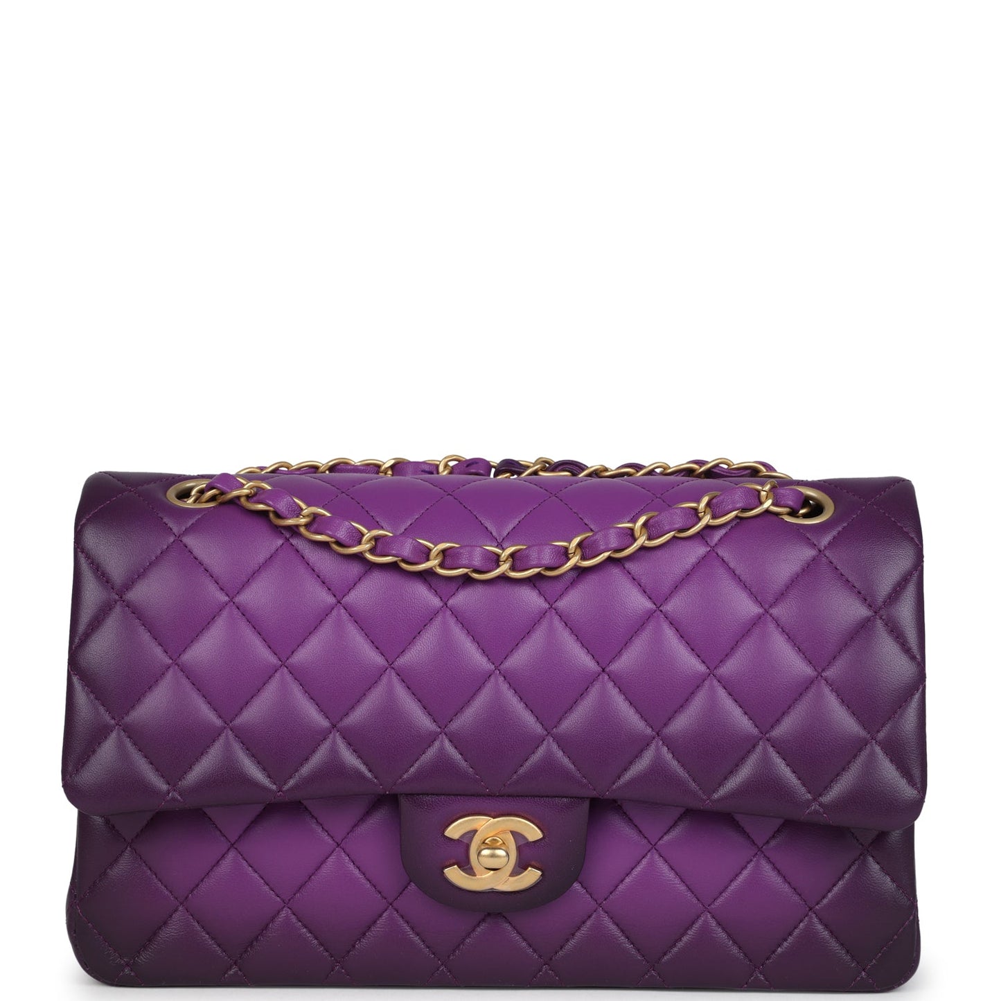 Chanel Medium Classic Double Flap Bag Purple Ombre Lambskin Brushed Gold Hardware