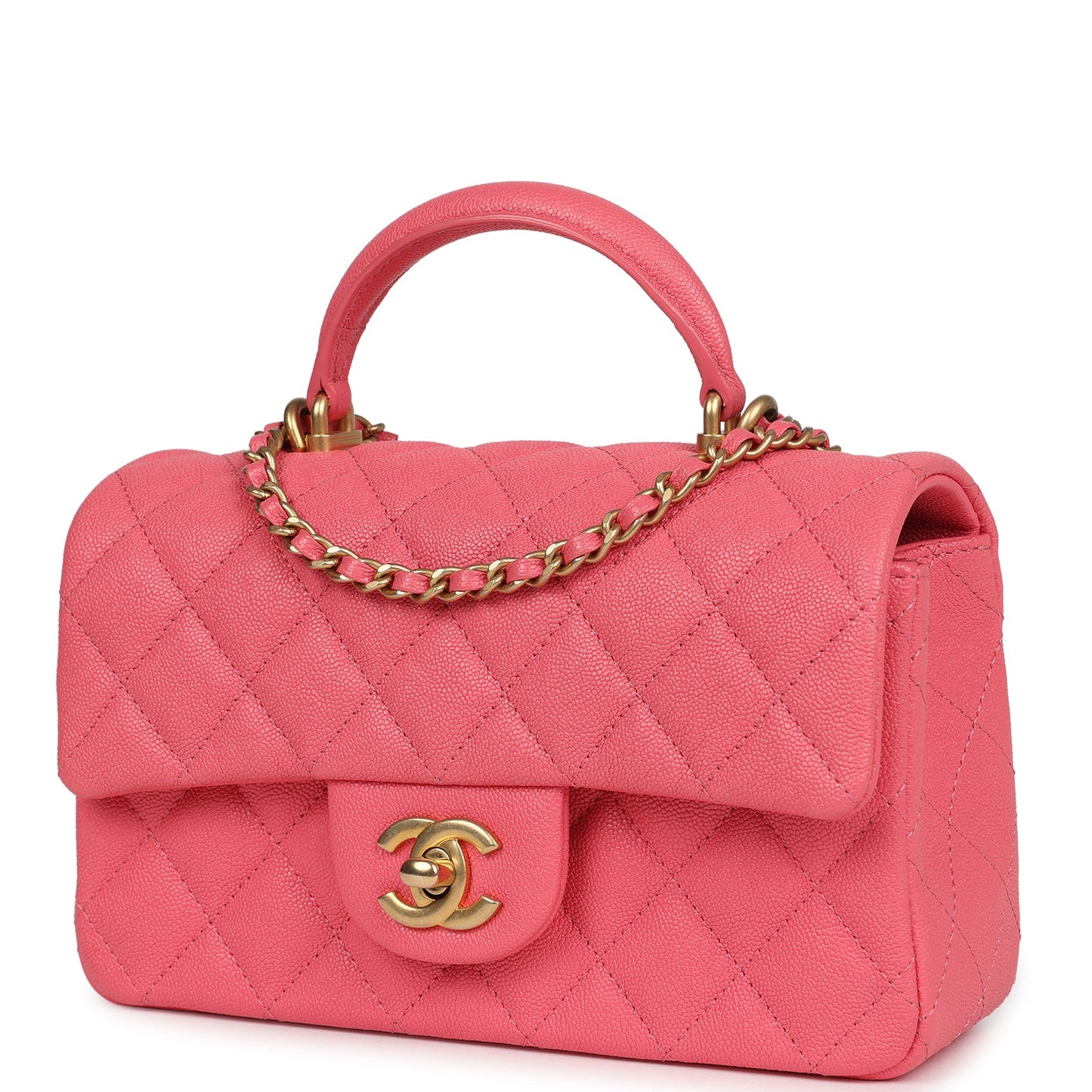 Chanel Mini Rectangular Flap with Top Handle Pink Caviar Antique Gold Hardware