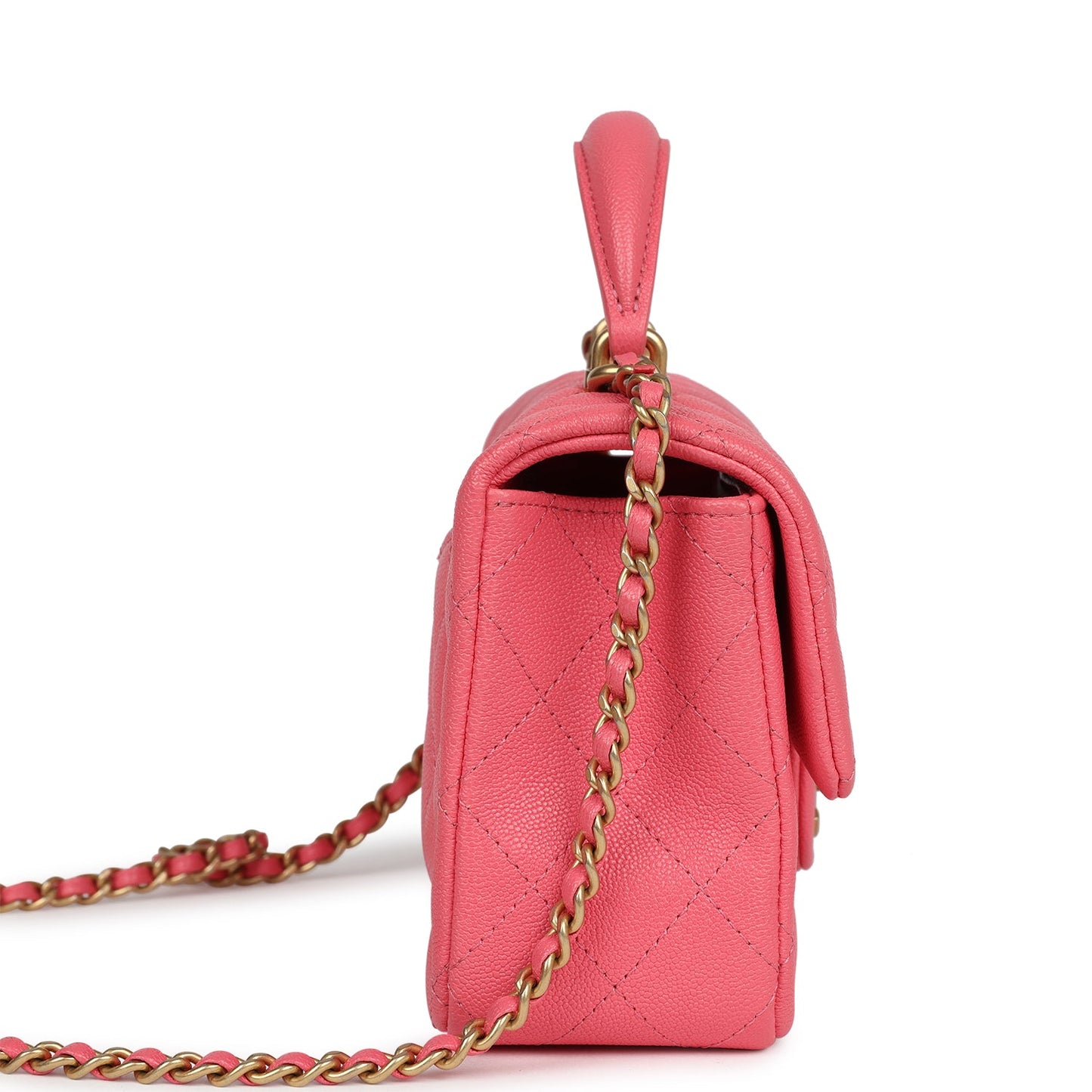 Chanel Mini Rectangular Flap with Top Handle Pink Caviar Antique Gold Hardware