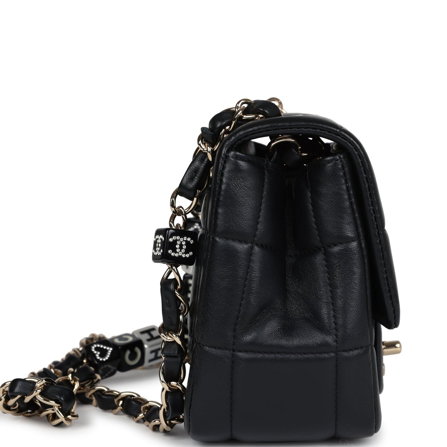 Chanel Monaco Mini Square Flap Bag Black Lambskin Light Gold Hardware