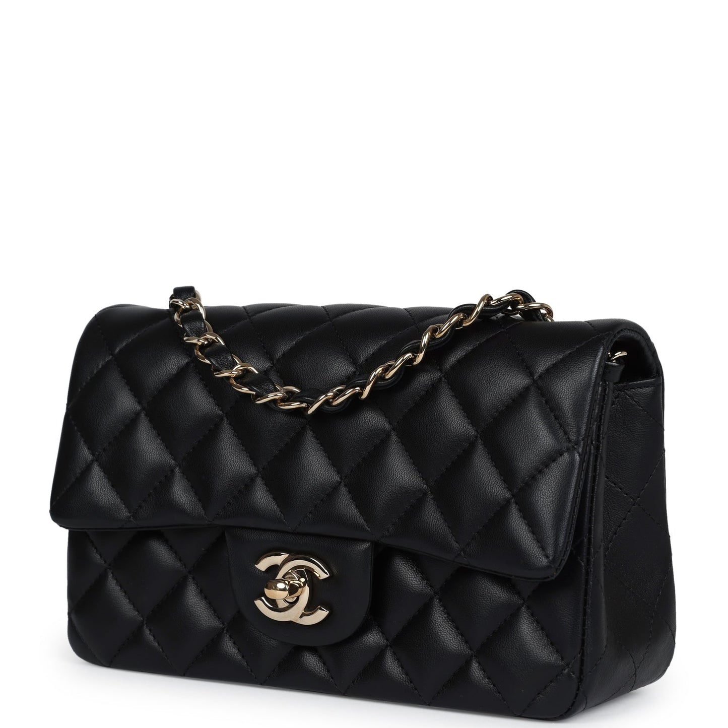 Chanel Mini Classic Rectangular Flap Bag Black Lambskin Light Gold Hardware