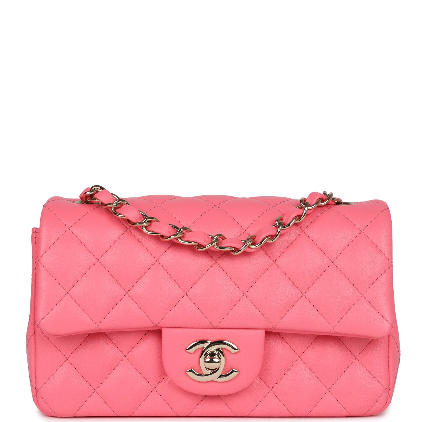 Chanel Mini Rectangular Flap Bag Pink Lambskin Light Gold Hardware