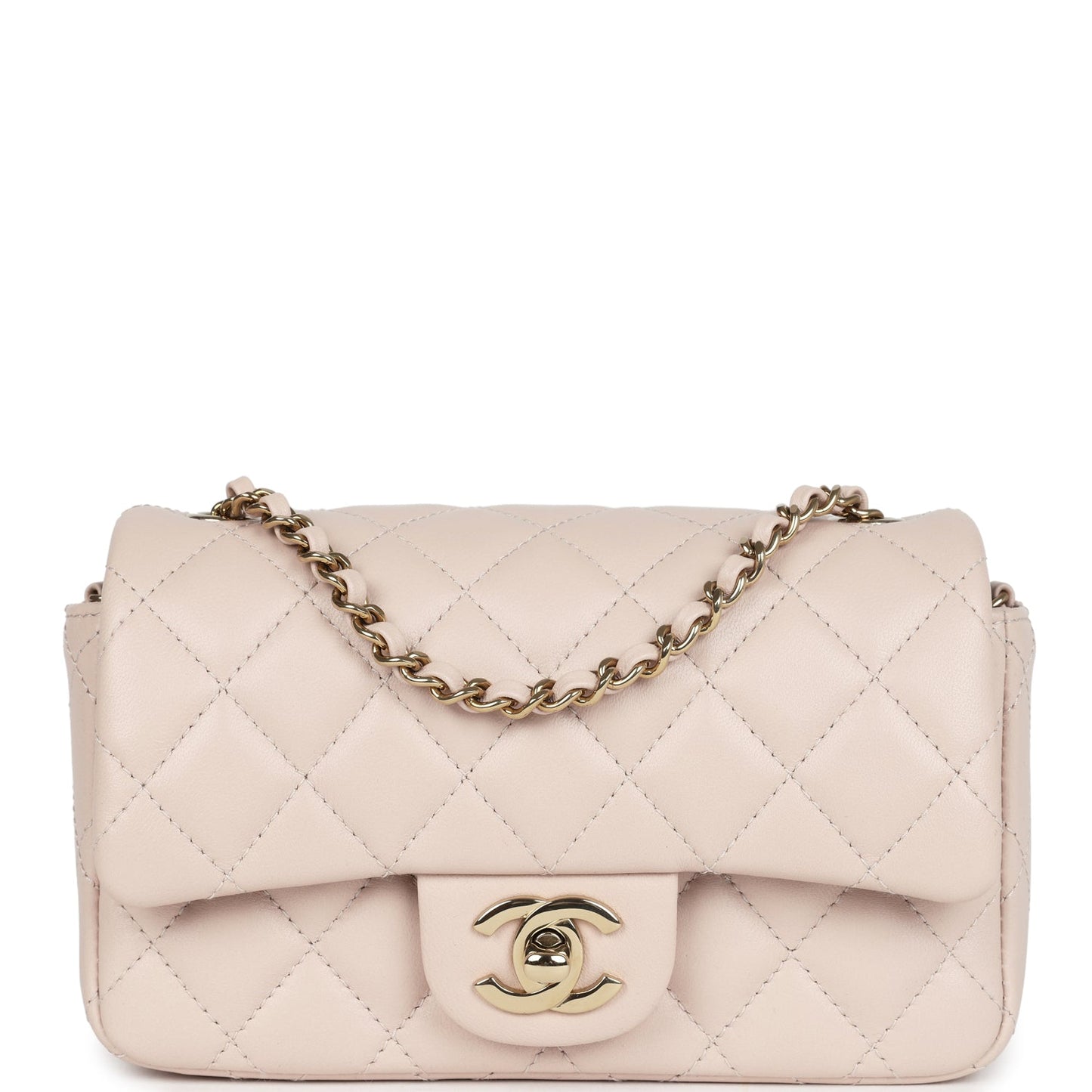 Chanel Mini Rectangular Flap Bag Light Beige Lambskin Light Gold Hardware