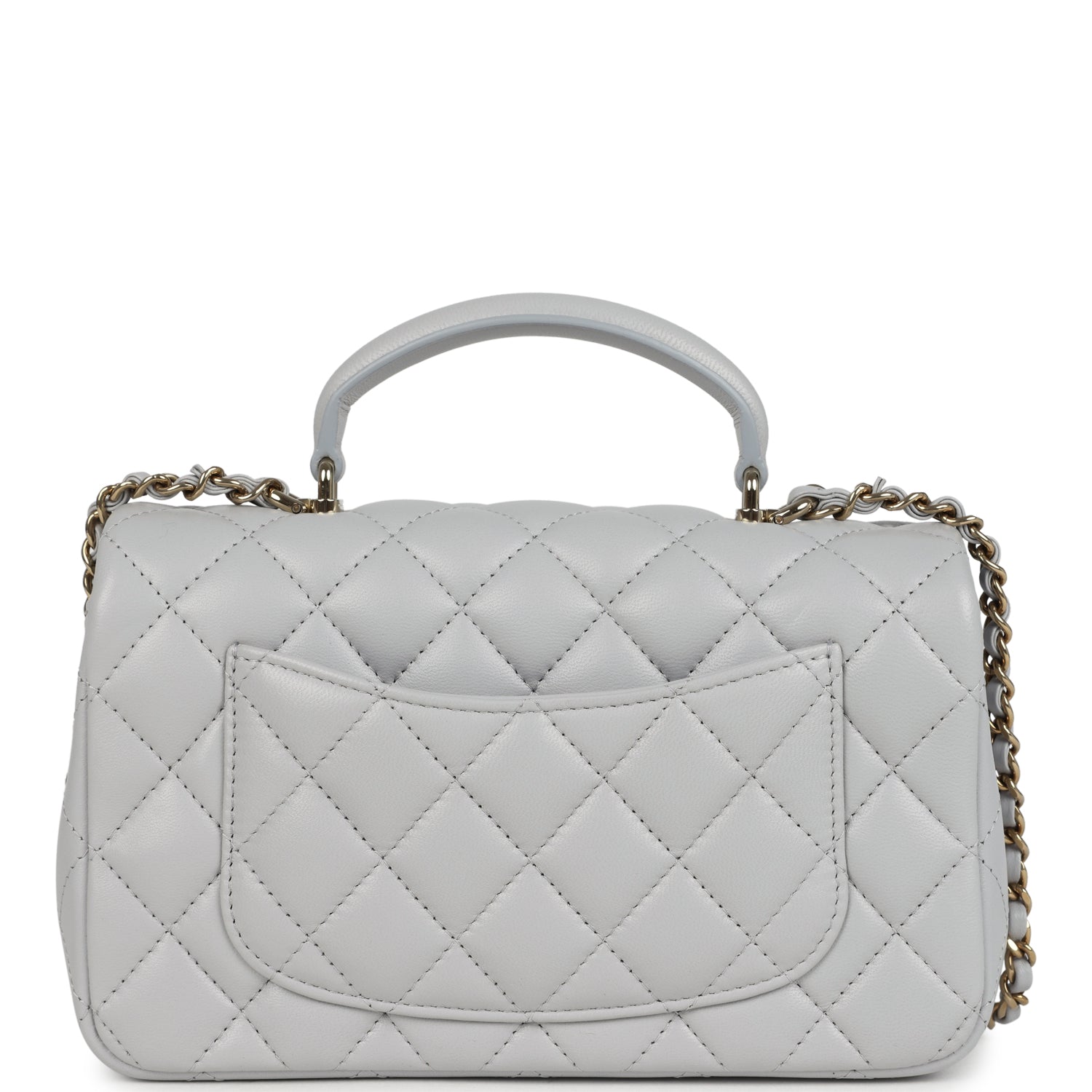 Chanel Mini Rectangular Flap Bag with Top Handle Light Grey Lambskin Light Gold Hardware