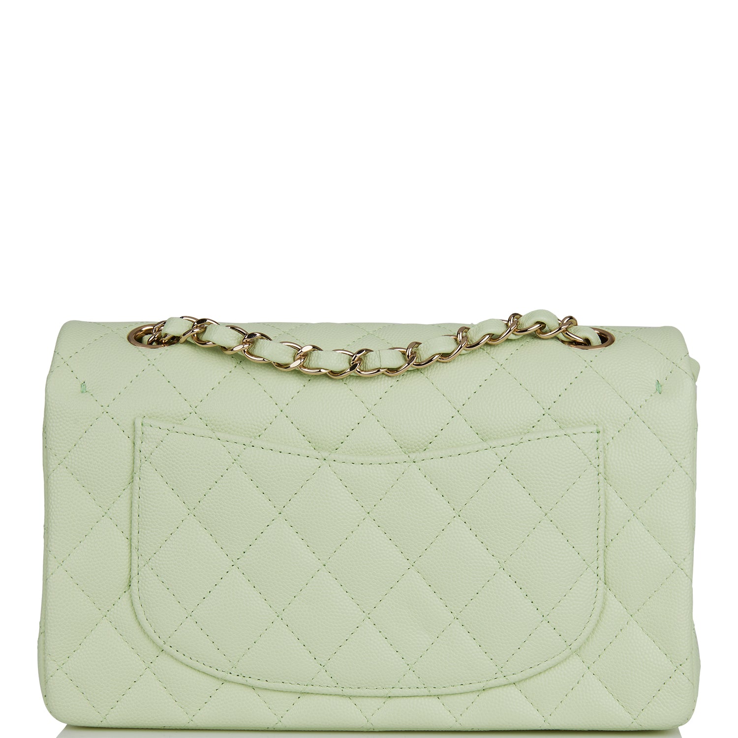 Chanel Small Classic Double Flap Light Green Caviar Light Gold Hardware
