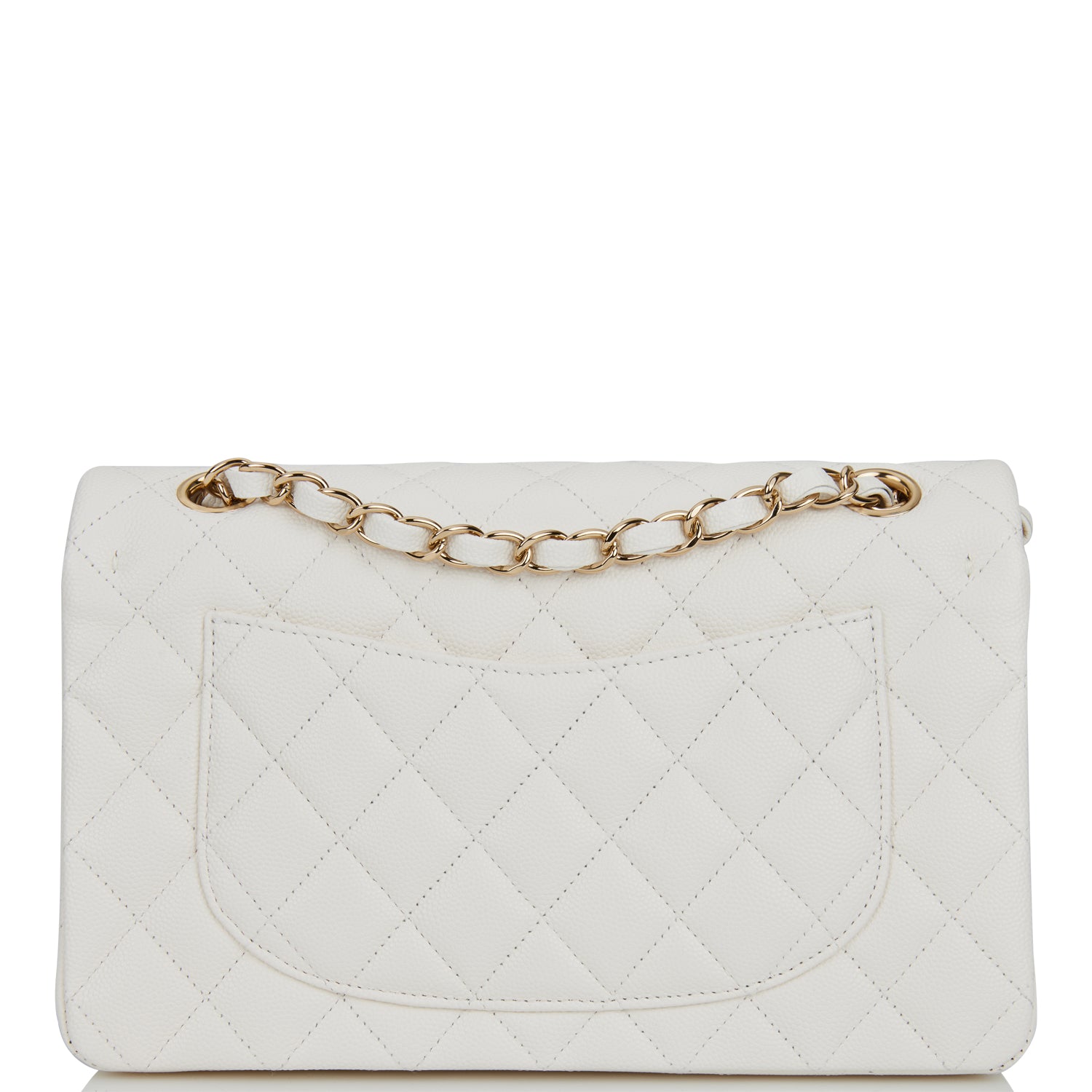 Chanel Small Classic Double Flap White Caviar Light Gold Hardware