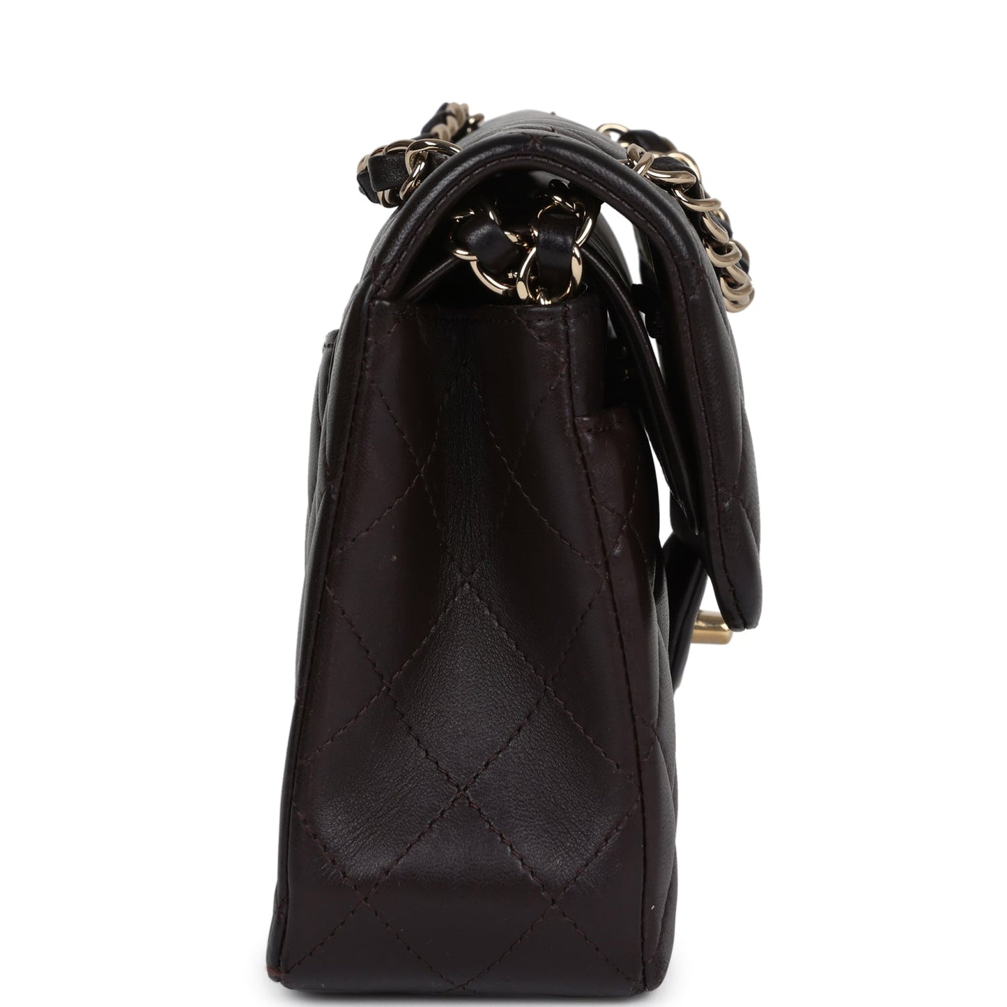 Chanel Small Classic Double Flap Bag Brown Lambskin Light Gold Hardware