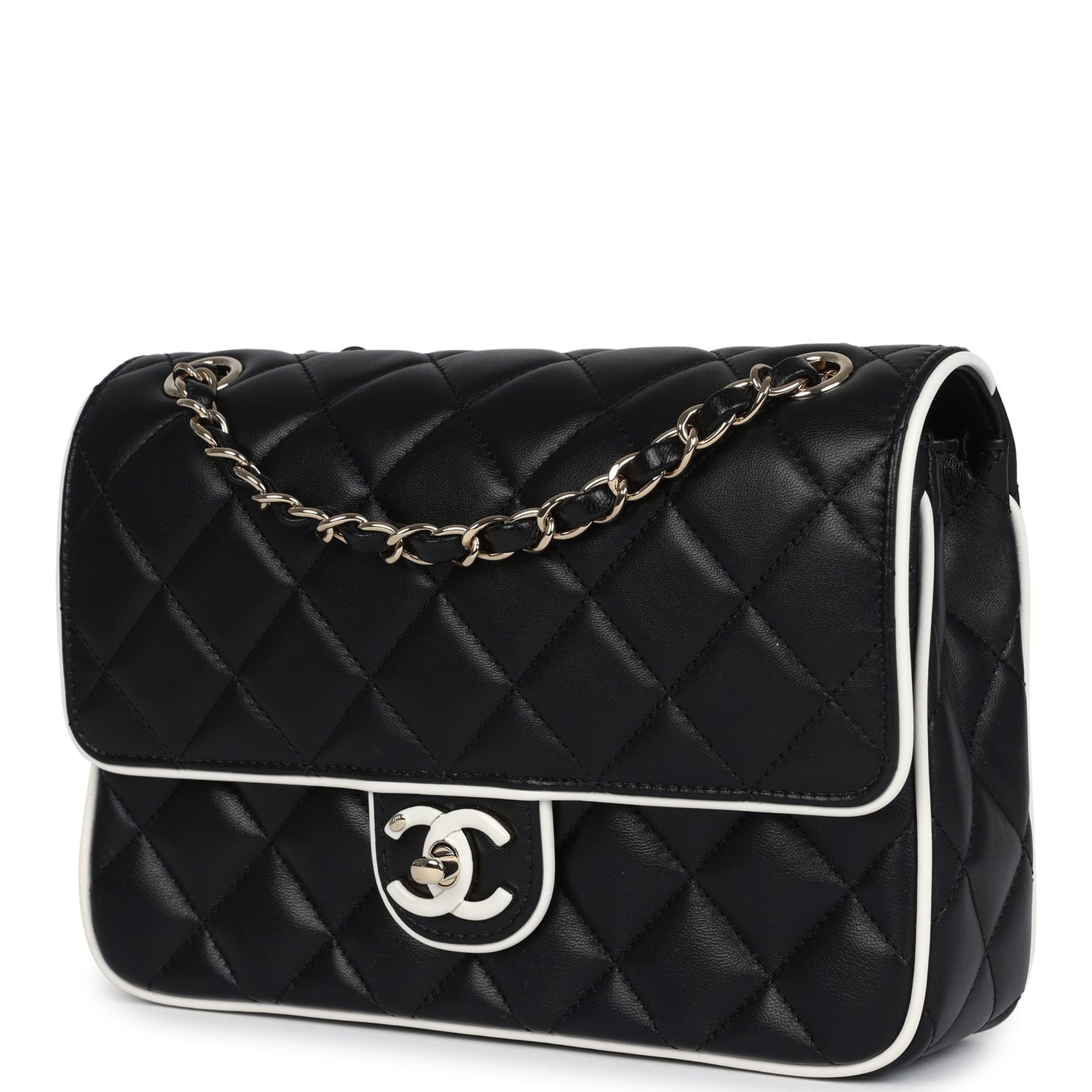 Chanel Small Graphic Frame Flap Bag Black and White Lambskin Light Gold Hardware
