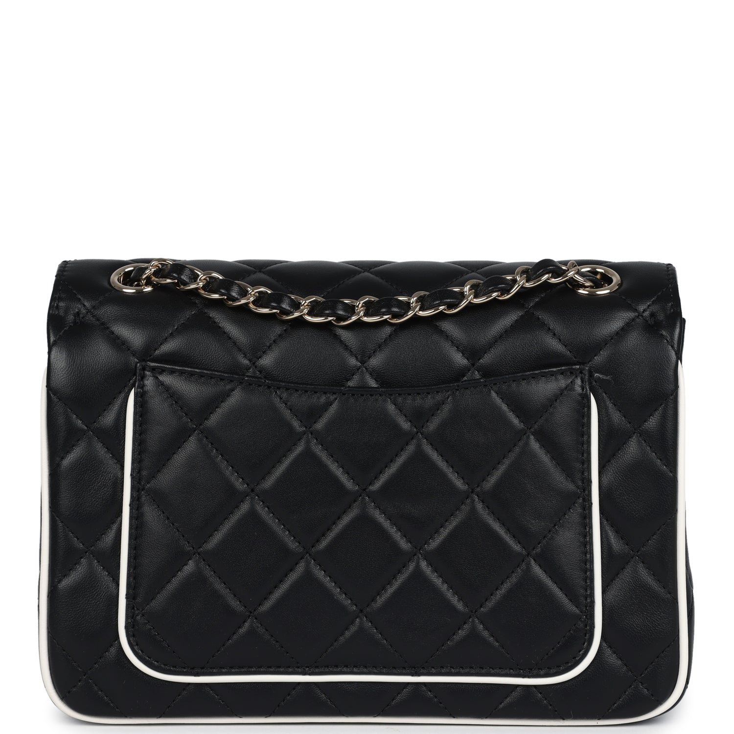 Chanel Small Graphic Frame Flap Bag Black and White Lambskin Light Gold Hardware
