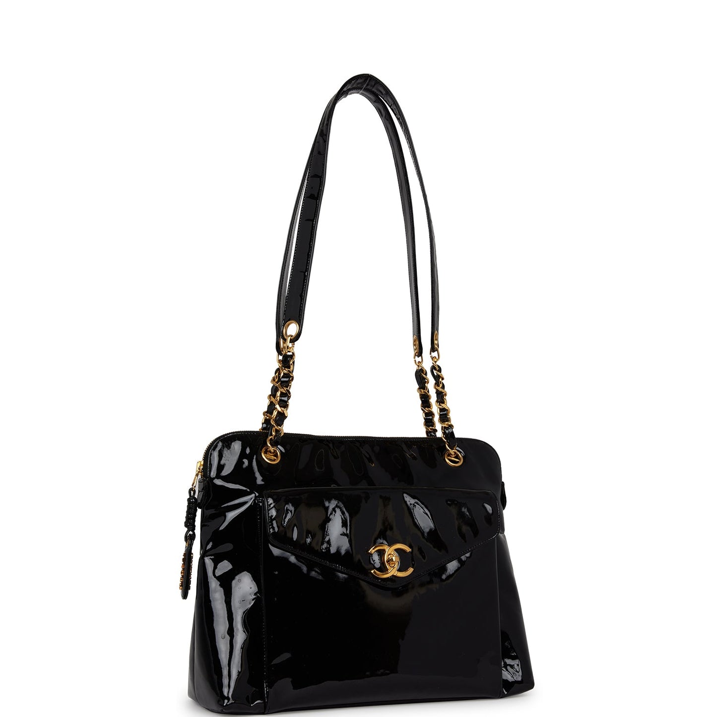 Chanel Tote Bag Black Patent Gold Hardware