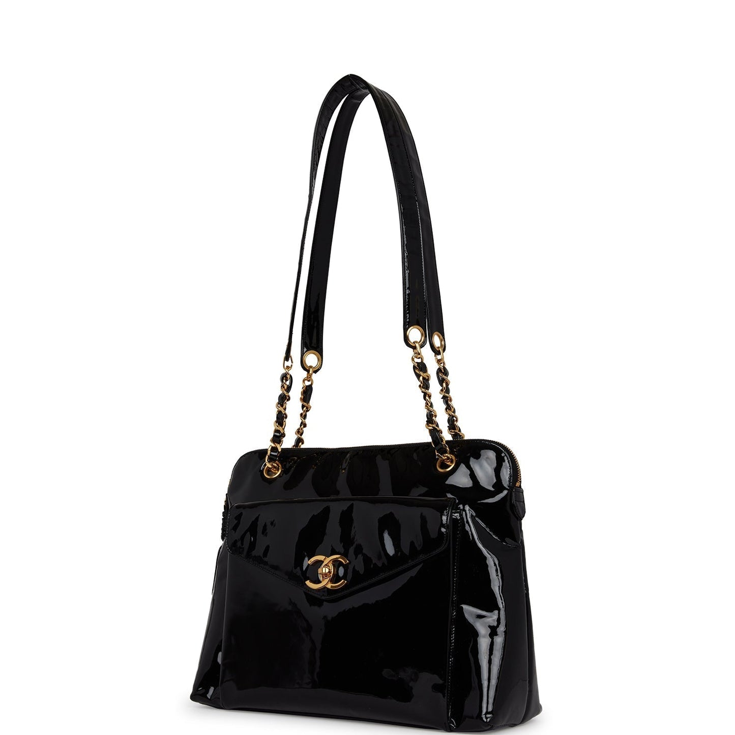 Chanel Tote Bag Black Patent Gold Hardware