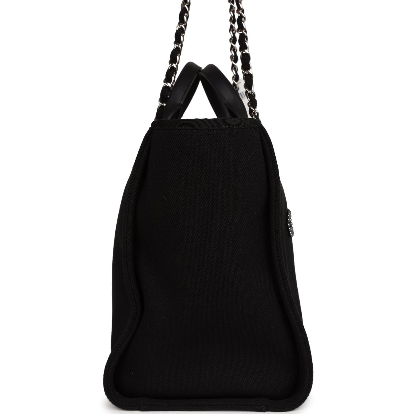 Chanel Large Deauville Shopping Tote Black Canvas Silver Hardware