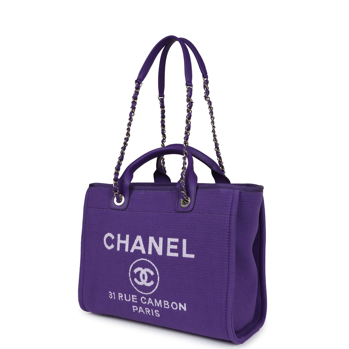 Chanel Small Deauville Shopping Tote Purple Canvas Gold Hardware