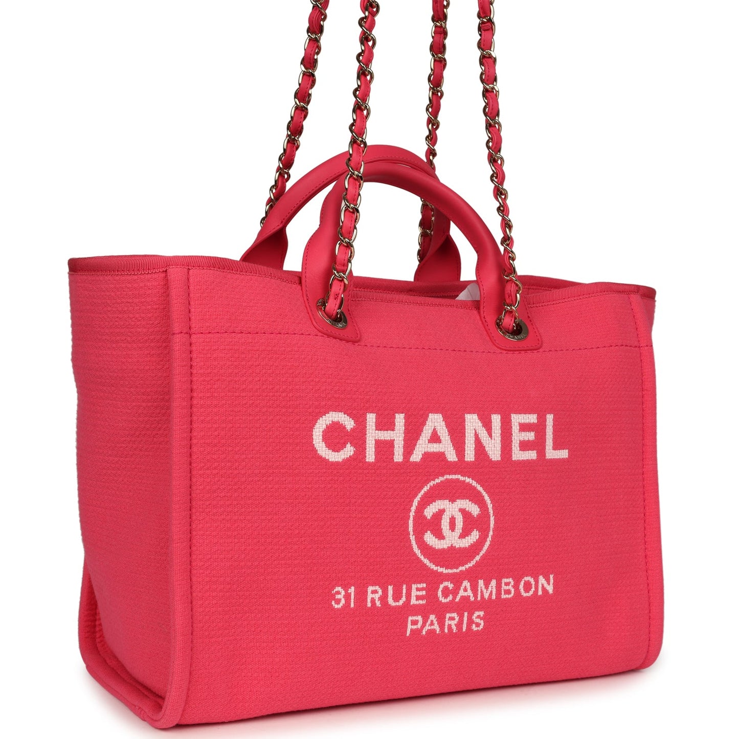 Chanel Medium Deauville Shopping Tote Pink Canvas Light Gold Hardware