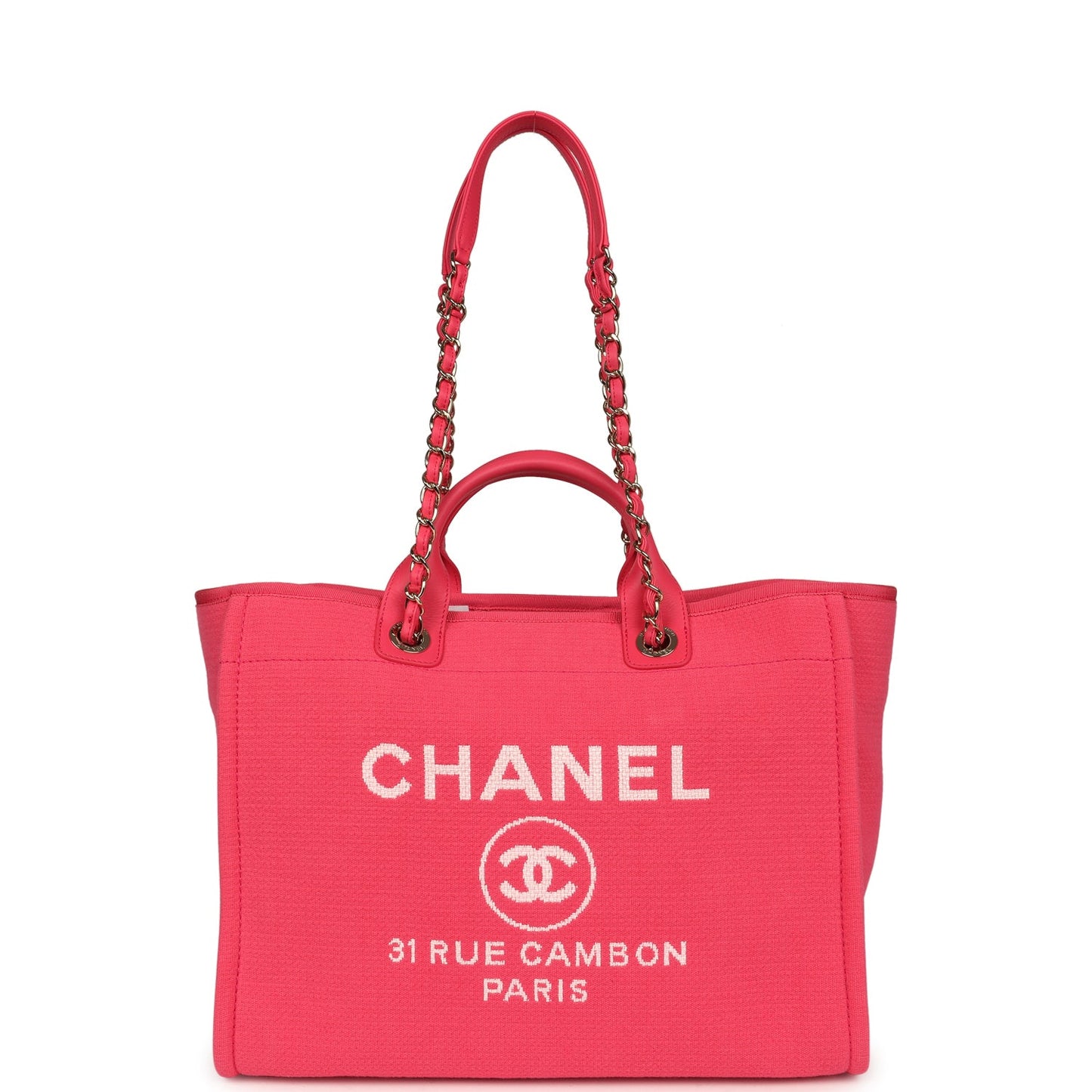 Chanel Medium Deauville Shopping Tote Pink Canvas Light Gold Hardware